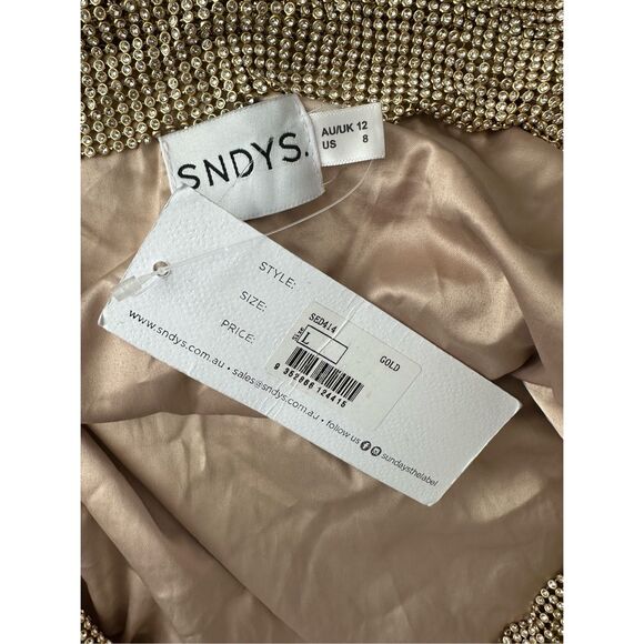 SNDYS Crystal Glass Cowl Neck Backless Sunset Mini Dress Gold $108 - Picture 10 of 11